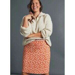 Anthropologie Orange and White Pencil Skirt